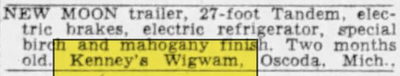 Kenneys Wig Wam (Wig-Wam, Wigwam) - Jan 16 1947 Article (newer photo)
